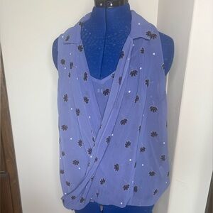 Floral Sleeveless Wrap Top - Purple Two Piece